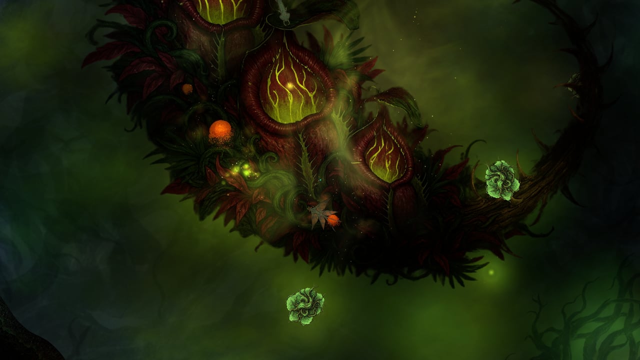 The Thorn Crown in Briarwake: carnivorous pods glowing in a green gloom.