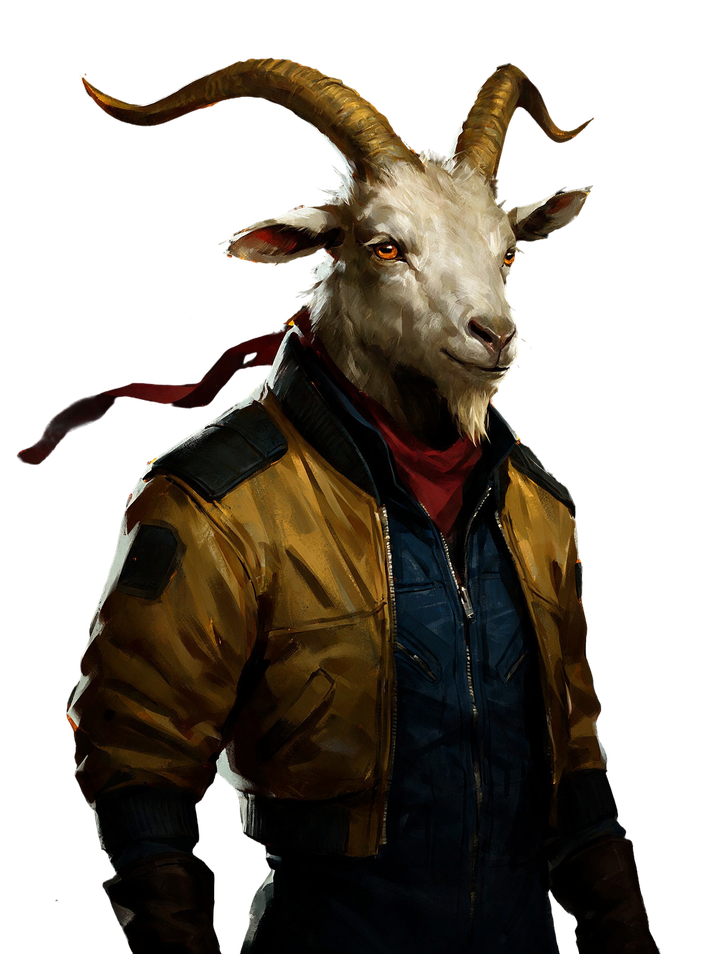 Kessa Gale, a mountain goat pilot in a flight jacket.